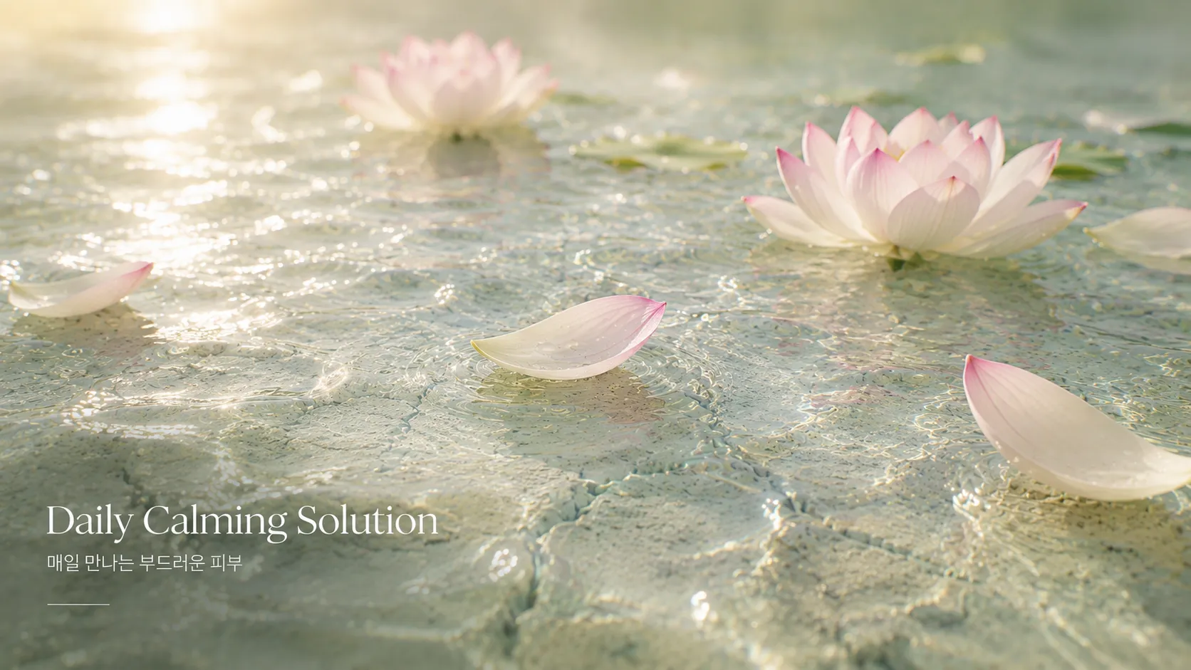 'Calming Solution' 광고 캠페인 컷 — 물 위의 연꽃