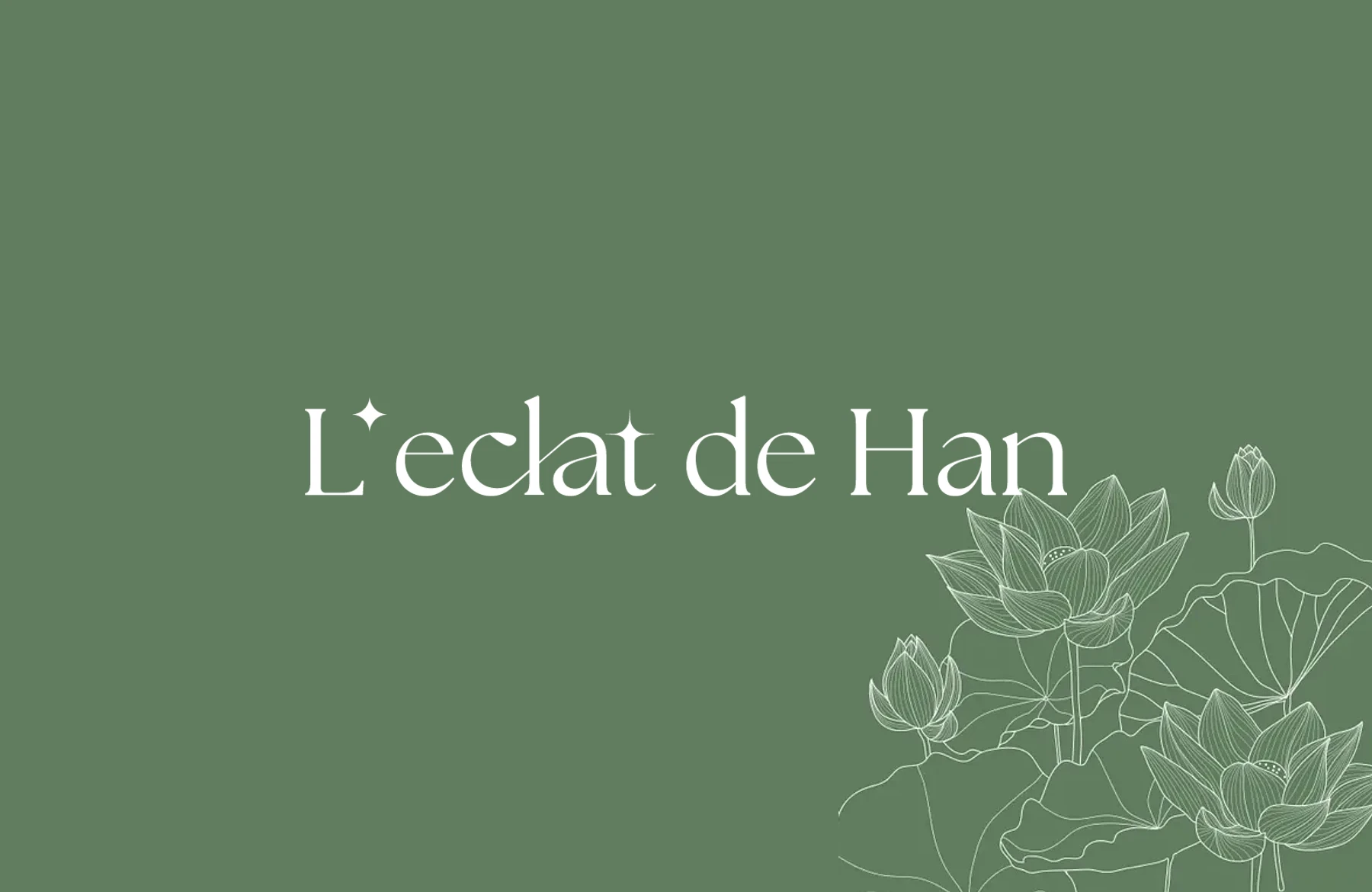 L'eclat de Han 로고와 연꽃 라인 드로잉 — 파우치 전면 평면 그래픽