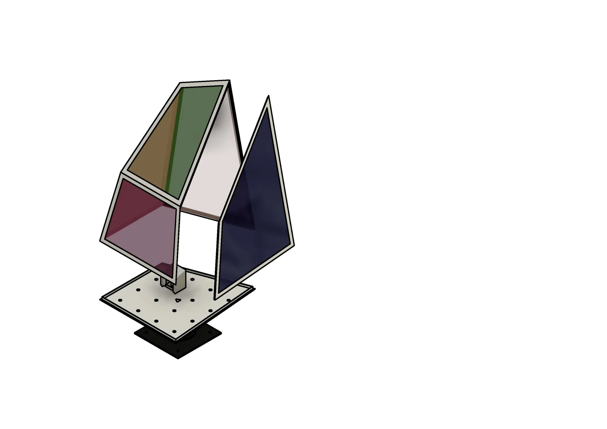 미디어 오브젝트 구조 설계 3D 모델 — 미러 패널과 베이스 구성